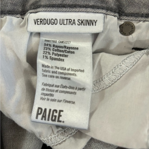 PAIGE Gray Verdugo Mid-Rise Ultra Skinny Jeans 30 - Picture 2 of 9